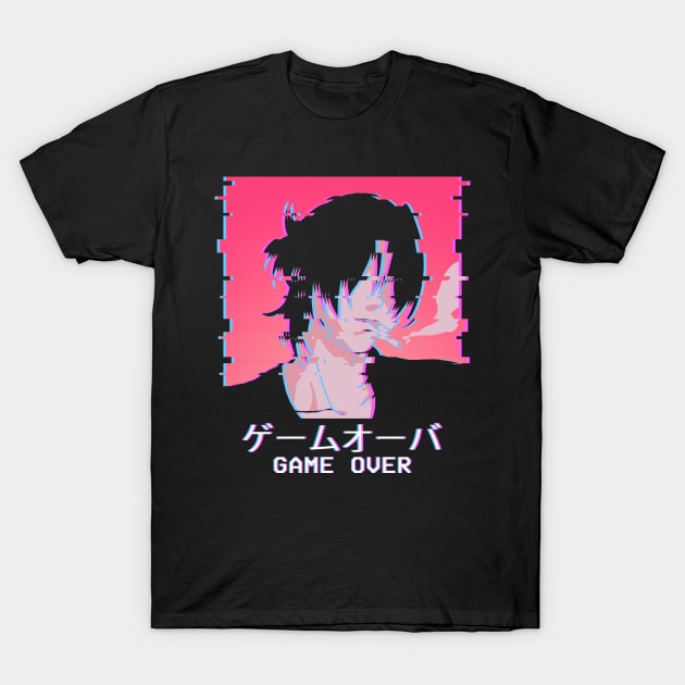 Emo Anime Boy Game Over Lofi Vaporwave Otaku Weeb T-Shirt by Alex21